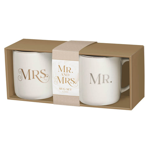 Mr. & Mrs. White Ceramic Coffee Mug Set - Ecclesiastes 4:9