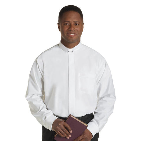 Long Sleeve Tab Collar Clergy Shirt - White