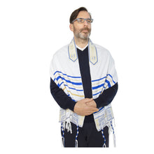 Chal de oración cristiana azul real/dorado Tallit mesiánico y bolsa a juego con cremallera