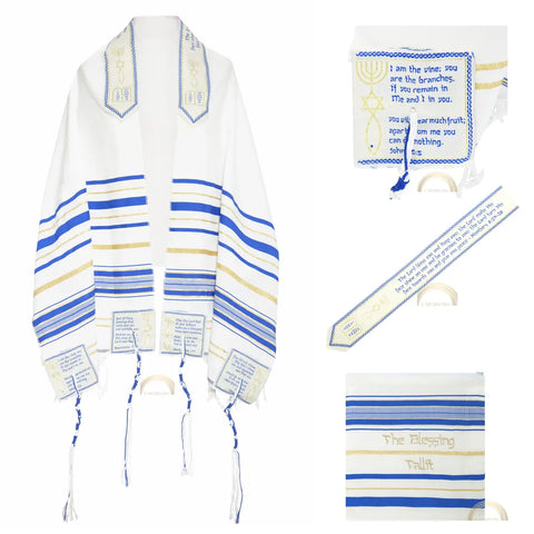 Royal Blue/Gold Christian Prayer Shawl Messianic Tallit & Matching Bag with Zipper