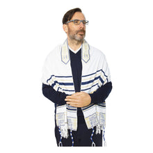 Prayer Shawl Tallit Navy Blue/Gold & Matching Bag With Zipper