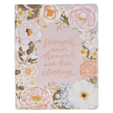 Peach Floral Hardcover Faux Leather King James Version Note-taking Bible - Proverbs 31:25