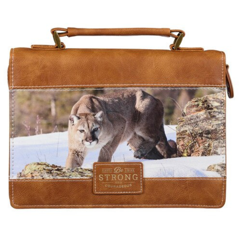 Be Strong Tan Faux Leather Bible Cover, Large