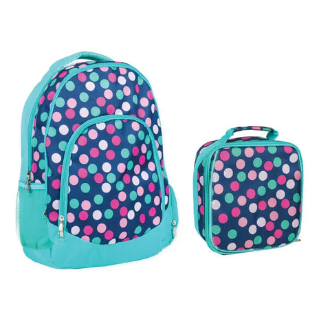 Polka Dot Pattern Backpack & Lunchbag Set Blue Multi-Colored