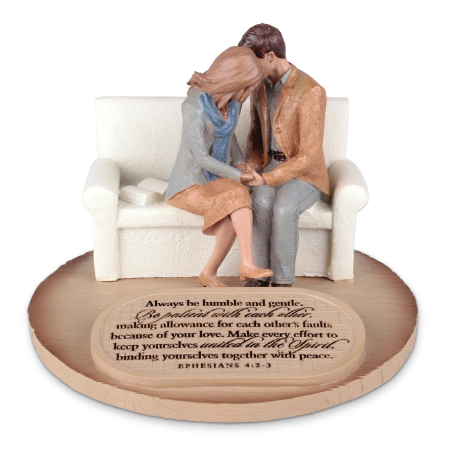 Devoted Sculpture Praying Couple United in the Spirit, 4.5"