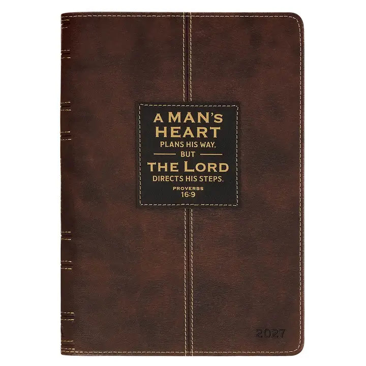 2027 A Man's Heart Smoked Walnut Faux Leather Executive Planner with Zipper Closure