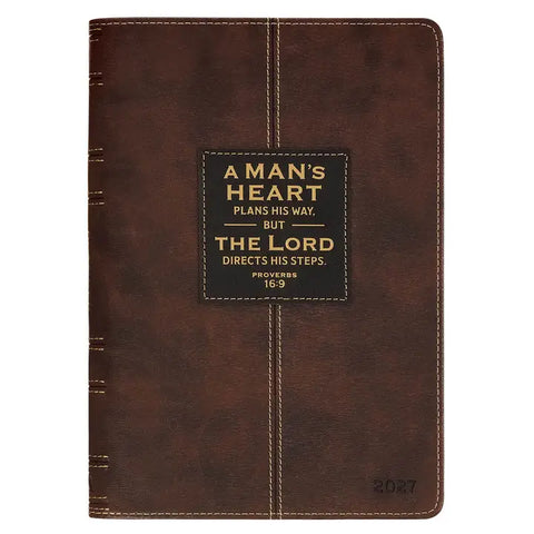 2027 A Man's Heart Smoked Walnut Faux Leather Executive Planner with Zipper Closure