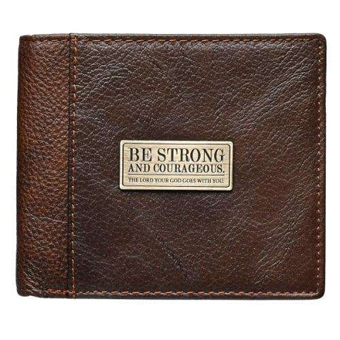 Strong and Courageous Full Grain Leather RDIF Blocking Wallet- Joshua 1:9