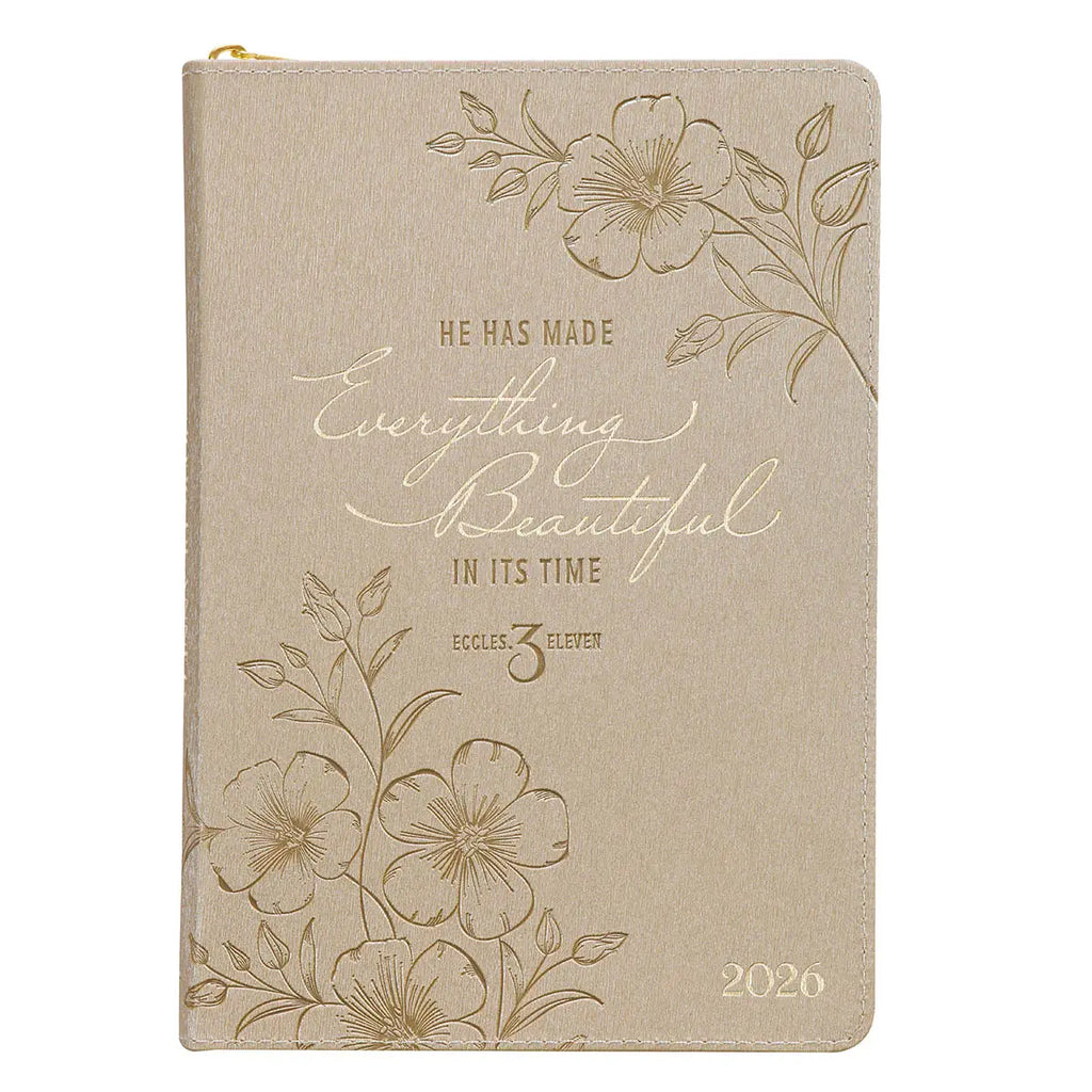 2026 Everything Beautiful Gold Faux Leather Executive Planner with Zipper Closure - Ecclesiastes 3:11