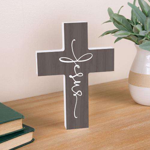 Script Style Cross Cross with Jesus Name in Script – Eternal Life Christian Book Store