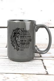 Be Strong Lion Gray Coffee Mug- Joshua 1:9