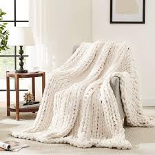 White Chunky Knit Blanket Throw 50