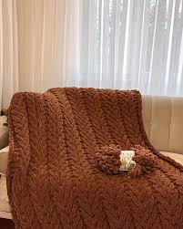 Brown Chunky Knit Blanket Throw 50
