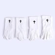 White Gloves with Small Embroidered Black Cross (Various Sizes)