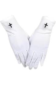 White Gloves with Small Embroidered Black Cross (Various Sizes)