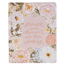 Peach Floral Hardcover Faux Leather King James Version Note-taking Bible - Proverbs 31:25