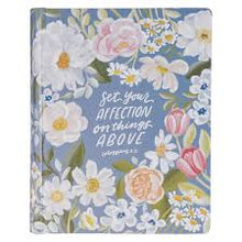 Blue Floral Hardcover Faux Leather King James Version Note-taking Bible - Colossians 3:2