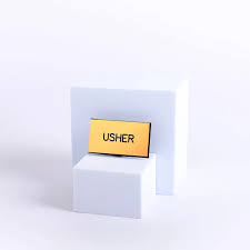 Badge Engraved Contemporary Usher Gold Pin
