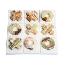 Natural White Marble Tic Tac Toe Game with Luxury Velvet Storage Set