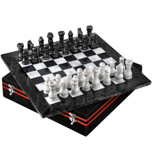 Black & White Marble Chess Set with Luxury Velvet Case