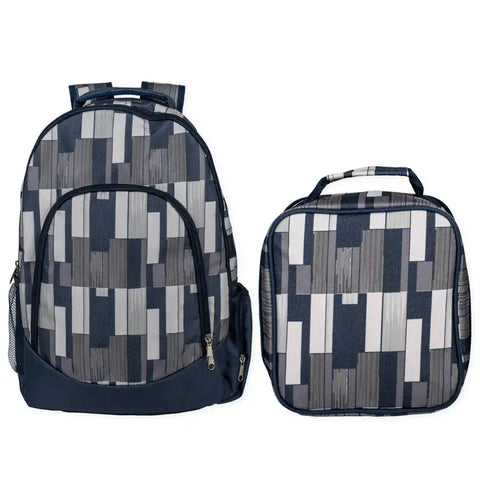Space Gray & Navy Backpack & Lunchbag Set, Blue Grey