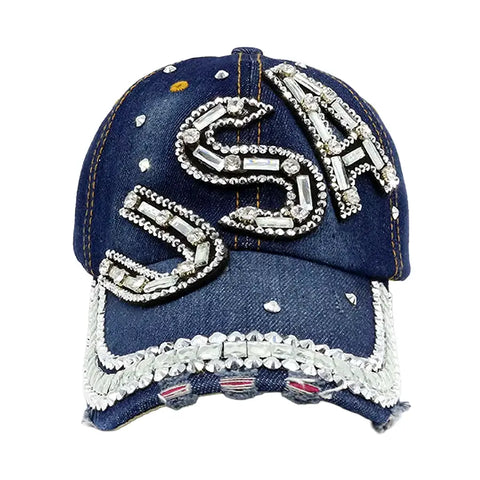 USA Bedazzled Denim Hat
