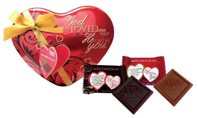 God So Loved Me, That He Gave Me You Milk & Dark Chocolate Small Red Heart Tin, 10 Pieces
