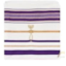 Prayer Shawl Tallit, Purple/Gold in English/Hebrew with Matching Bag and Zipper