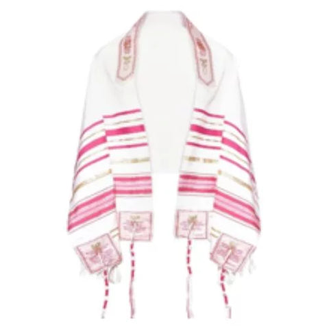 Prayer Shawl Tallit Pink/Gold & Matching Bag with Zipper