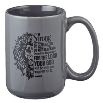 Be Strong Lion Gray Coffee Mug- Joshua 1:9