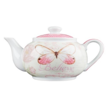 Believe Blessings Tea Pot Pink Butterfly