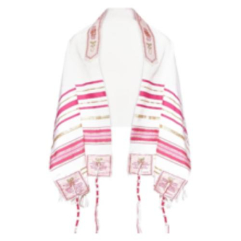 Prayer Shawl Tallit Pink/Gold & Matching Bag with Zipper