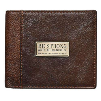 Strong and Courageous Full Grain Leather RDIF Blocking Wallet- Joshua 1:9